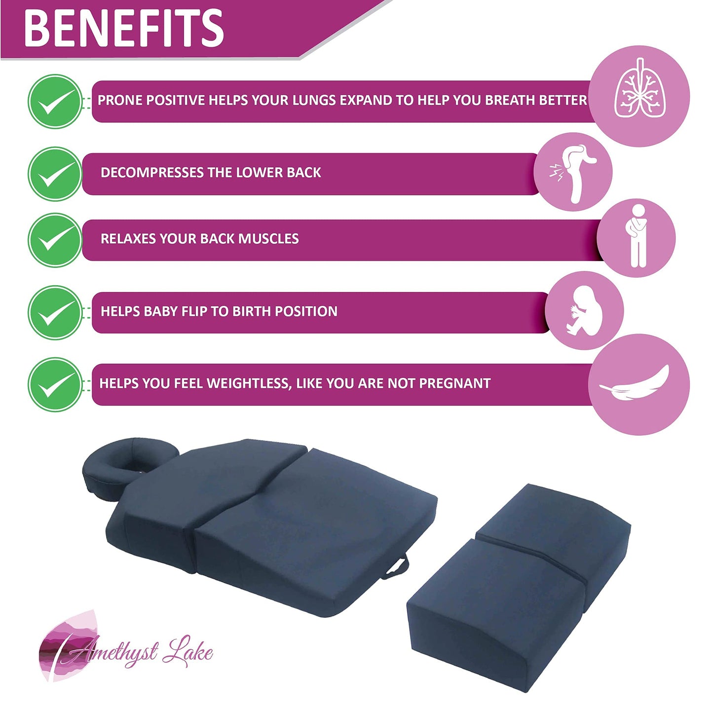 AMETHYST LAKE Pregnancy Massage Cushion with Headrest